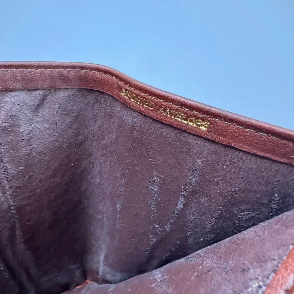 VINTAGE L'Aiglon Paris New York Antelope Leather Trifold Wallet Cognac Brown